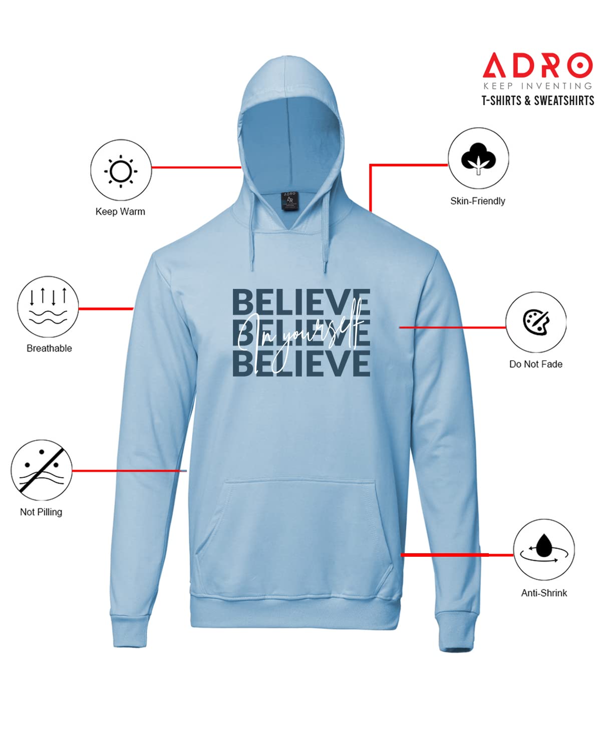 ADRO Believe in Your Self Printed Hoodie/Sweatshirt for Men