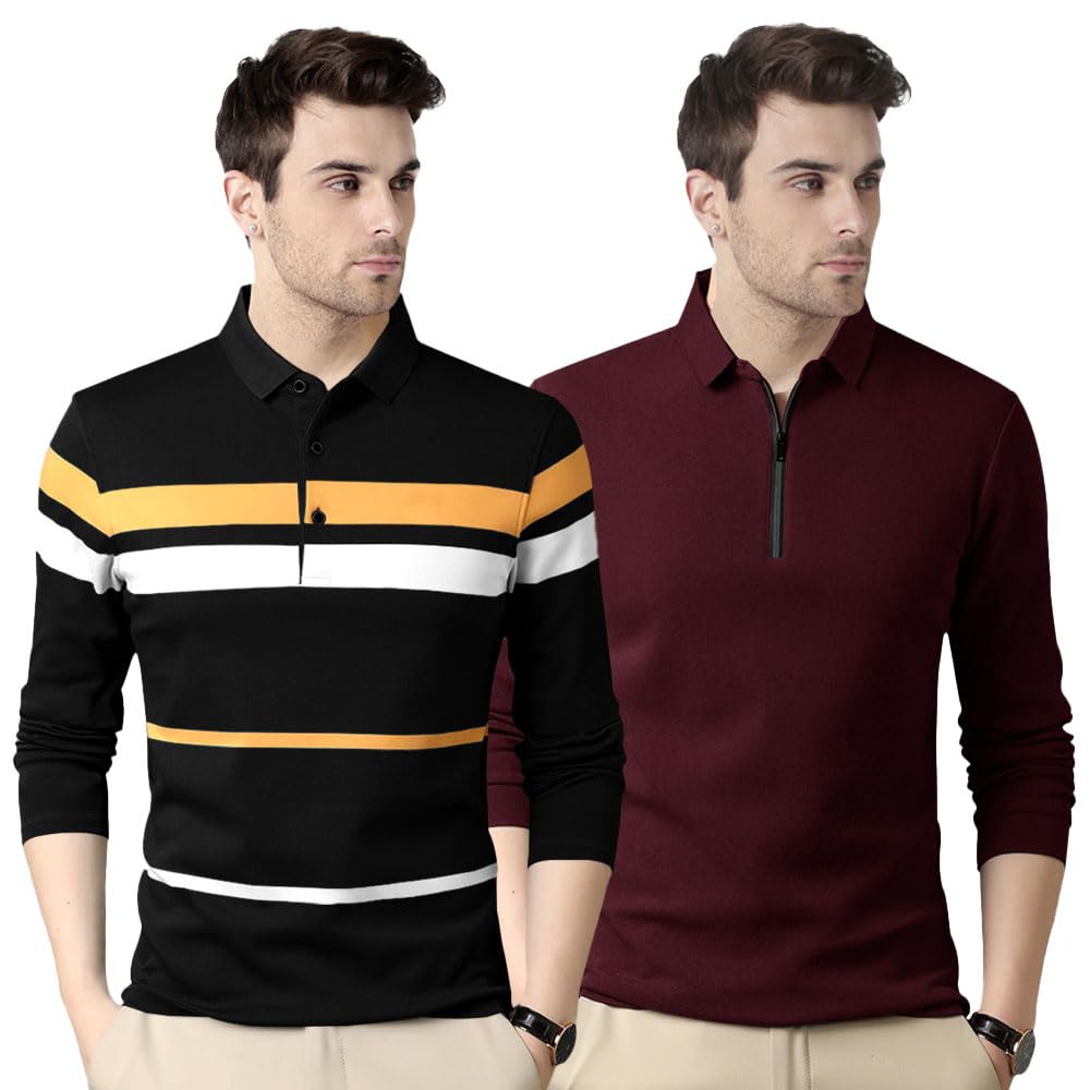 Noble Monk MenS Regular Fit Polo T Shirt |Full Sleeves |Collar Tshirts | Casual T-Shirt For Men