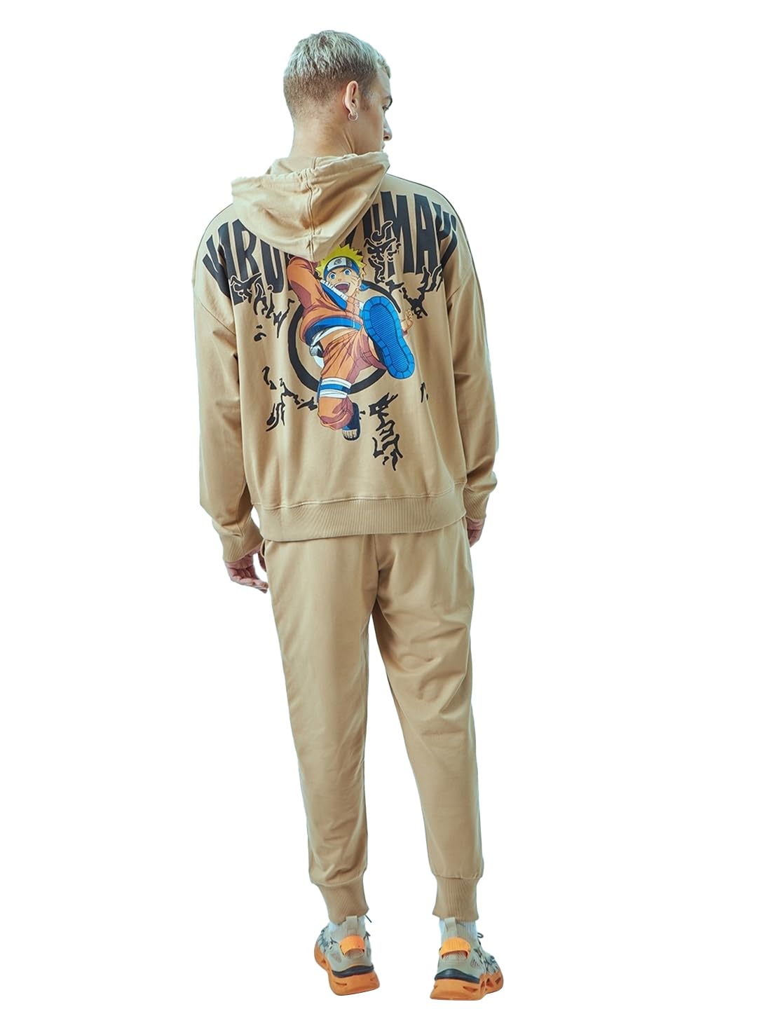 Bewakoof Official Naruto Merchandise Mens Graphic Printed Oversized Fit Terry Co-ordinates_ 620000 Brown M