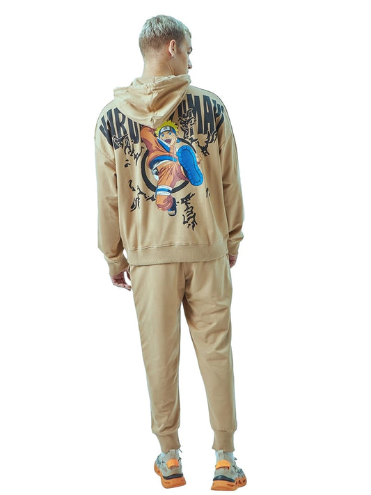 Bewakoof Official Naruto Merchandise Mens Graphic Printed Oversized Fit Terry Co-ordinates_ 620000 Brown M