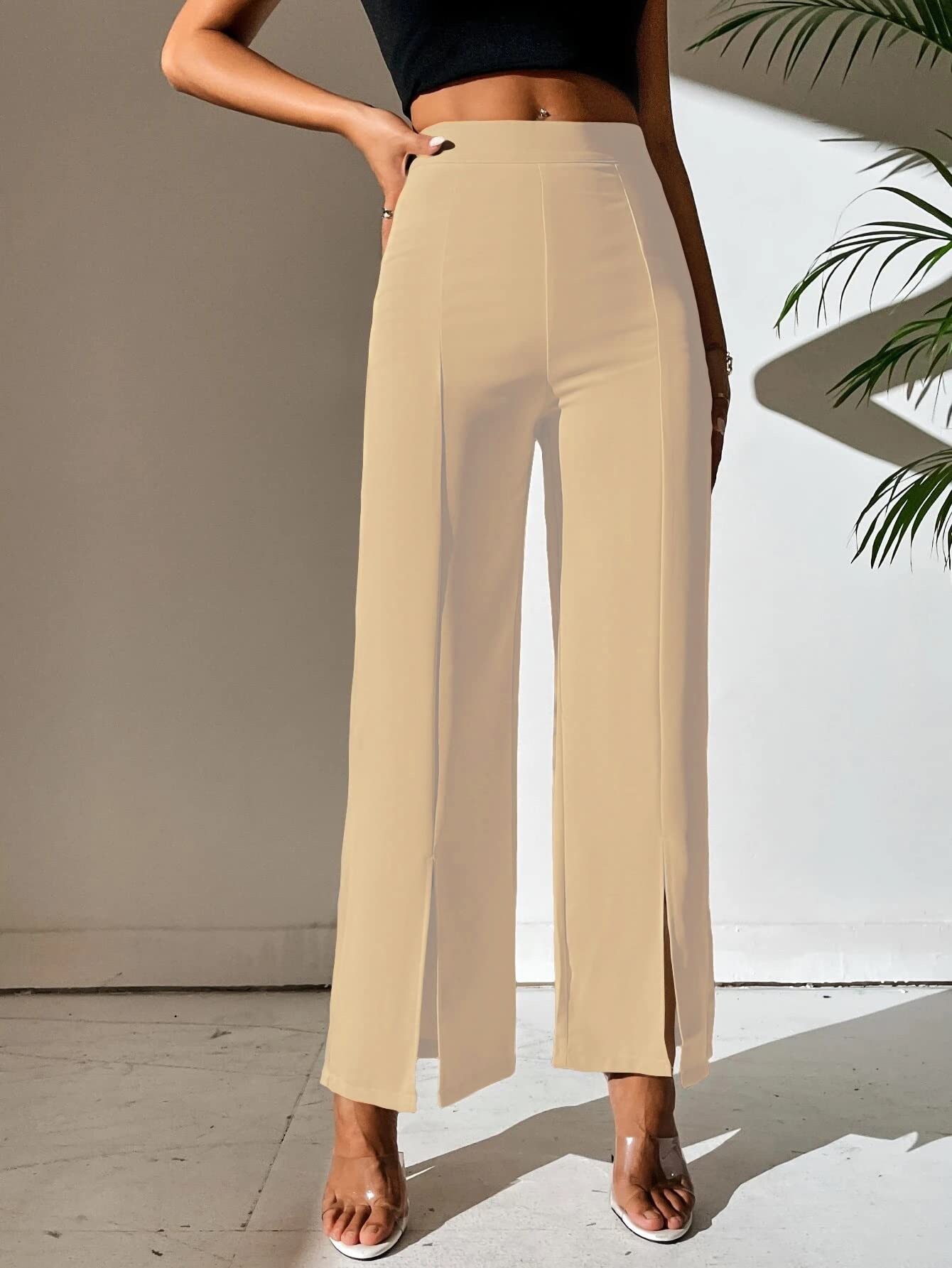 Shasmi Chikku Womens Dress Pants Stretchy Work Slacks Business Casual Office Bootcut Leg Elastic Waist Regular Fit Plazzo Trous