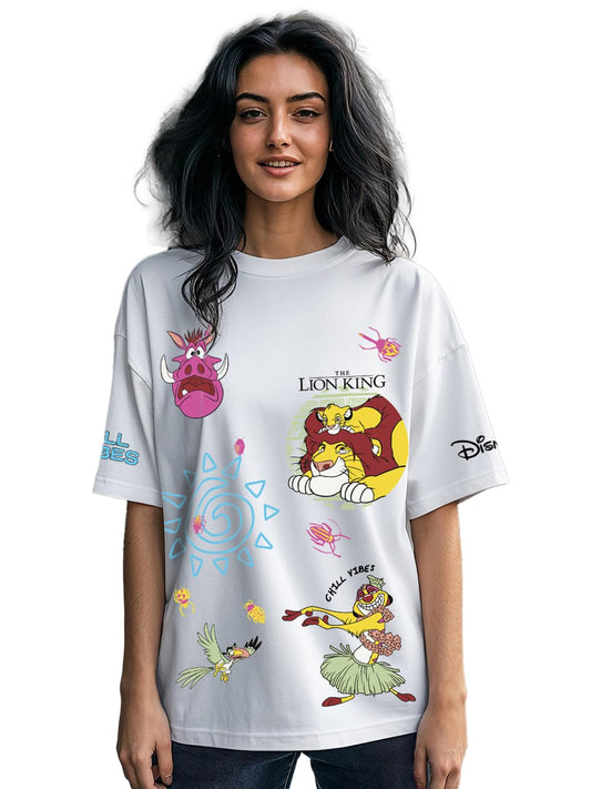 Bewakoof Official Disney Merchandise Lion King Womens Graphic Printed Oversized Fit Half Sleeve Round Neck Cotton T-Shirt_65517