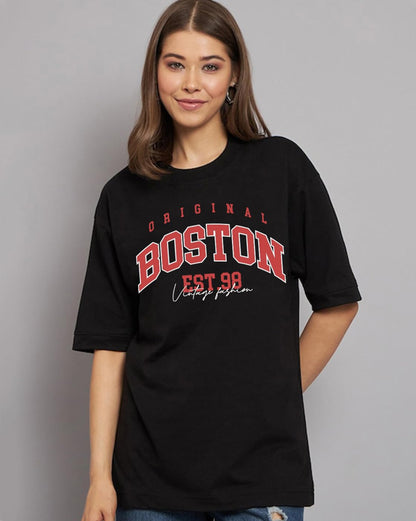 Juneberry Pure Cotton Oversized Loose Baggy Fit Drop Shoulder Half Sleeve Cool Front & Back Graphic Printed Round Neck T-Shirt F