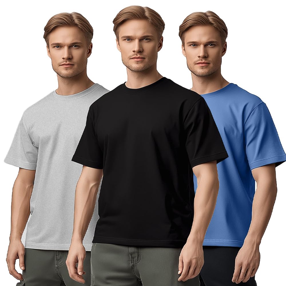 Nobero MenS Cotton Solid Regular Fit T Shirt (1M-Twts-R0008_Marine/Grey Melange/Black)