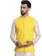 SOJANYA (Since 1958 Men's Pure Cotton, Sequence embroidered Yellow Nehru Jacket