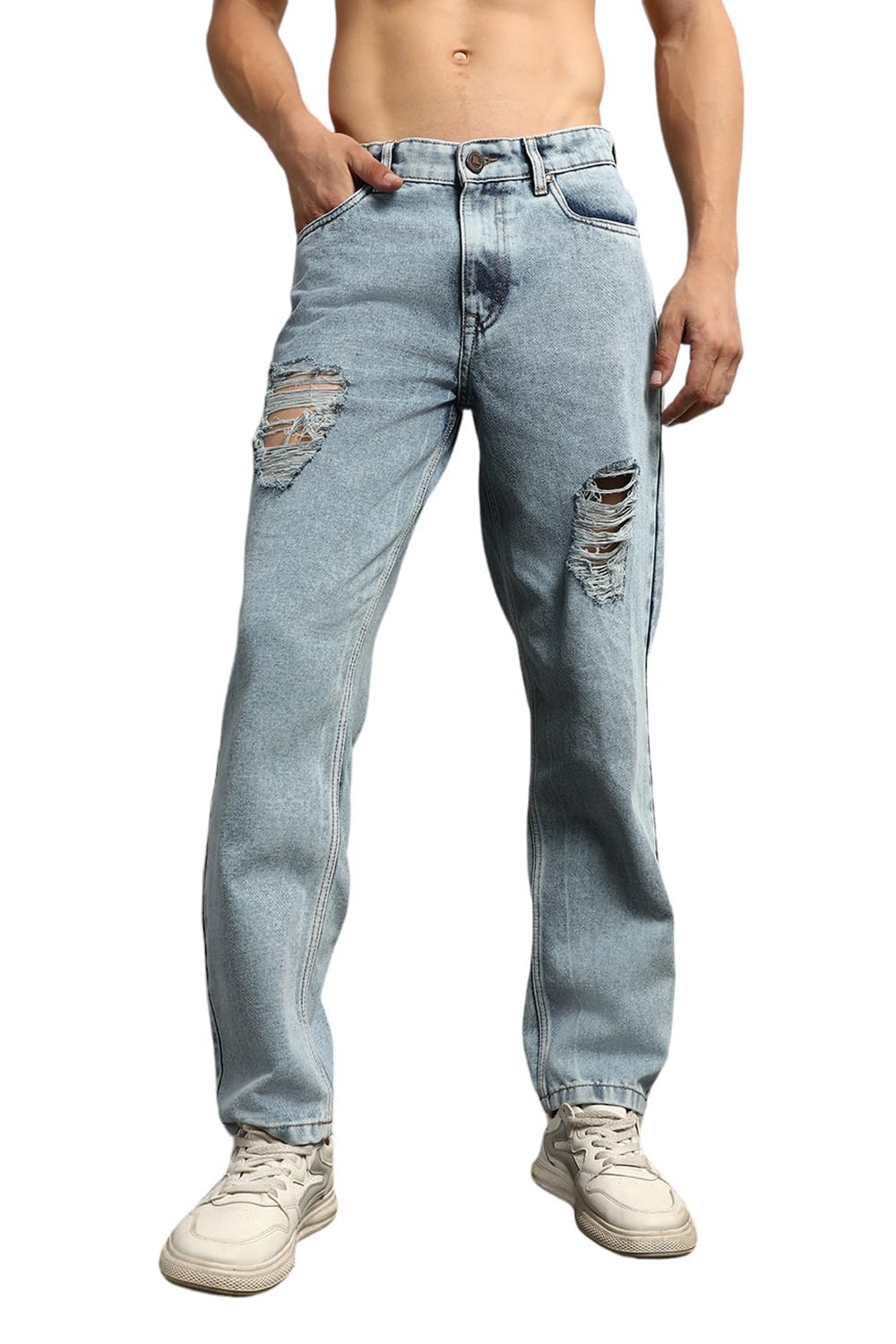 Hubberholme Men Summer Cotton Tapered Fit Mid-Rise Jeans 19 Blue