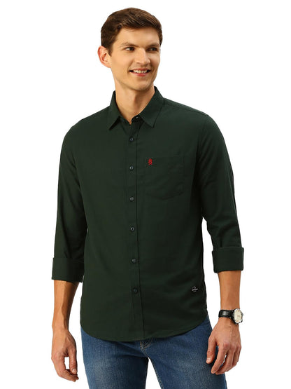Thomas Scott Mens Classic Slim Fit Flannel Casual Shirt Dark Green