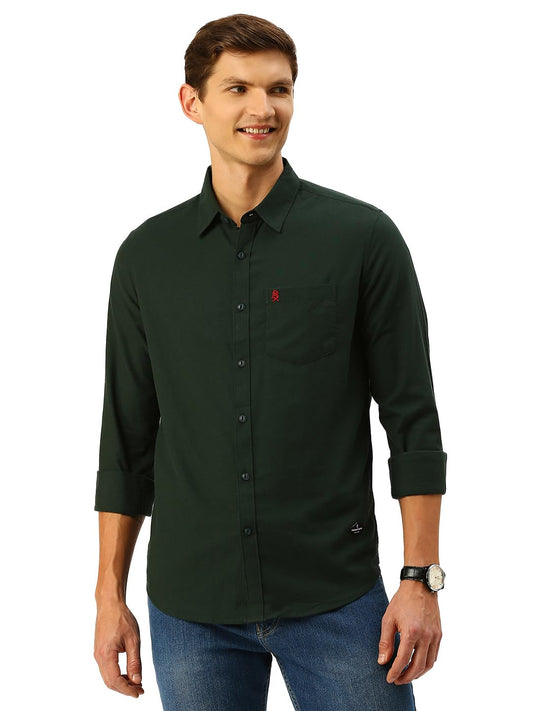 Thomas Scott Mens Classic Slim Fit Flannel Casual Shirt Dark Green