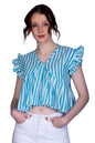 Leriya Fashion WomenS Western Crop Tops | Fancy Stripped With Ruffle Sleeves | Button Down Lightweight Cotton For Girls | Suita