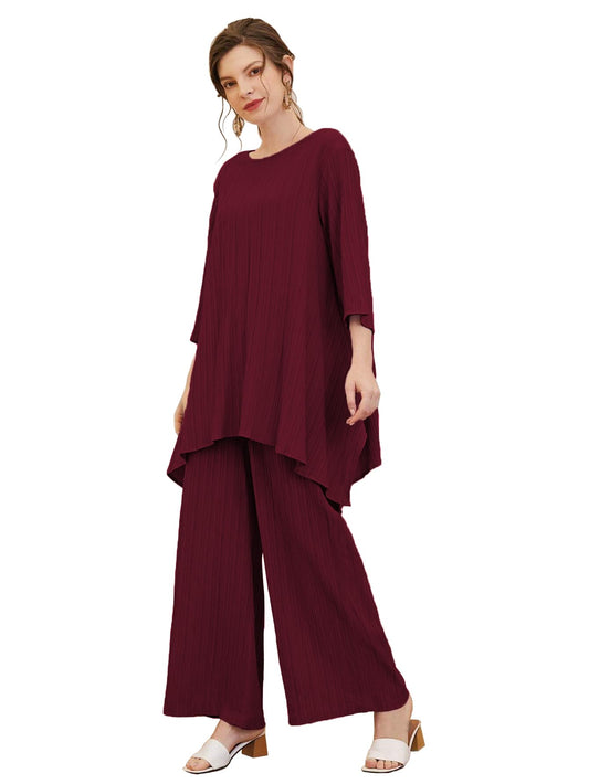 TADKEE Womens Solid Color Round Neck 3/4 Sleeve Co-ord Set | Casual Wear Co ord Set | Kurta Set for Women (FN-Round-Sugar-Cord-