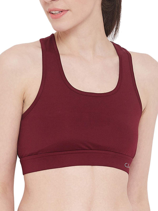 Clovia Womens Nylon Lightly Padded Wire Free Sports Bra (BR2084A09XXL_Maroon_2XL)