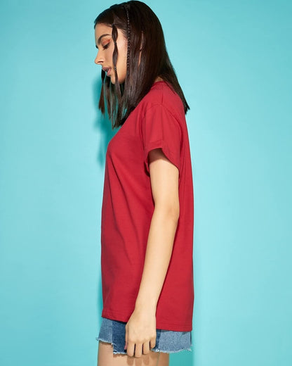 Bewakoof Womens Red Boyfriend T-Shirt