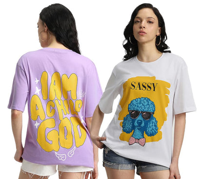 Juneberry Pure 100% Cotton Oversized Loose Baggy Fit Drop Shoulder Latest Aesthetic & Cool Graphic Prinred Half Sleeve T-Shirts
