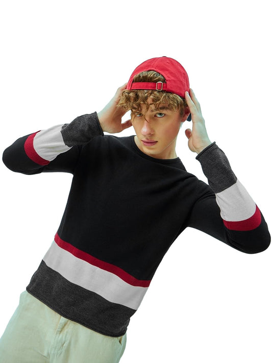 Bewakoof Mens Color Block Regular Fit Sweater_608089_Black_XL
