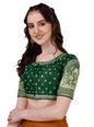 Pujia Mills Womens Heavy Embroidery Coding with Sequins and Diamond Work Half Sleeves Fancy Cutwork Readymade Saree Blouse.(Pal