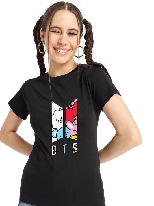 Bewakoof Womens Graphic Print Regular Fit T-Shirt_612471_Black_XL