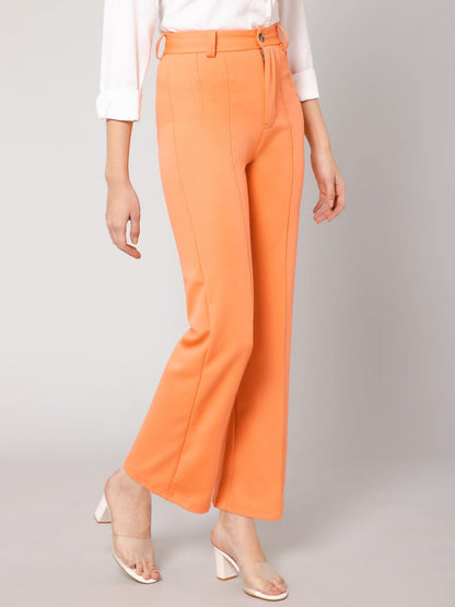 Kotty Womens High Rise Viscose Rayon Solid Trousers Light Orange