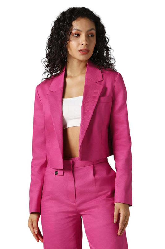 Hubberholme Women Oversized Full Sleeve Blazer Magenta