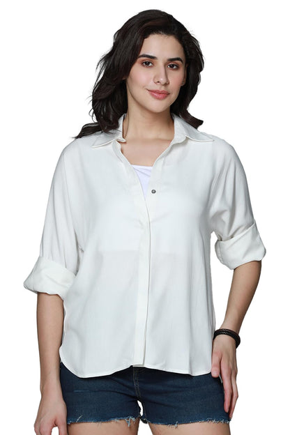High Star WomenS Solid Oversized Fit Shirt (Hswshs2401_Off White