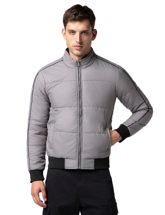 FYLTR Mens Lightweight Winter Puffer Jacket with Contrast Piping Detail - Stand Collar | Full Zipper | Side Pockets | Ribbed He