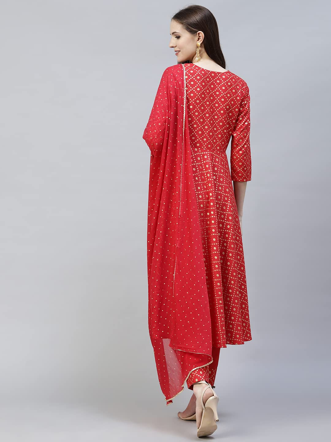 GoSriKi Women's Cotton Blend Printed Straight Kurta with Pant & Dupatta (Karwa-GS)