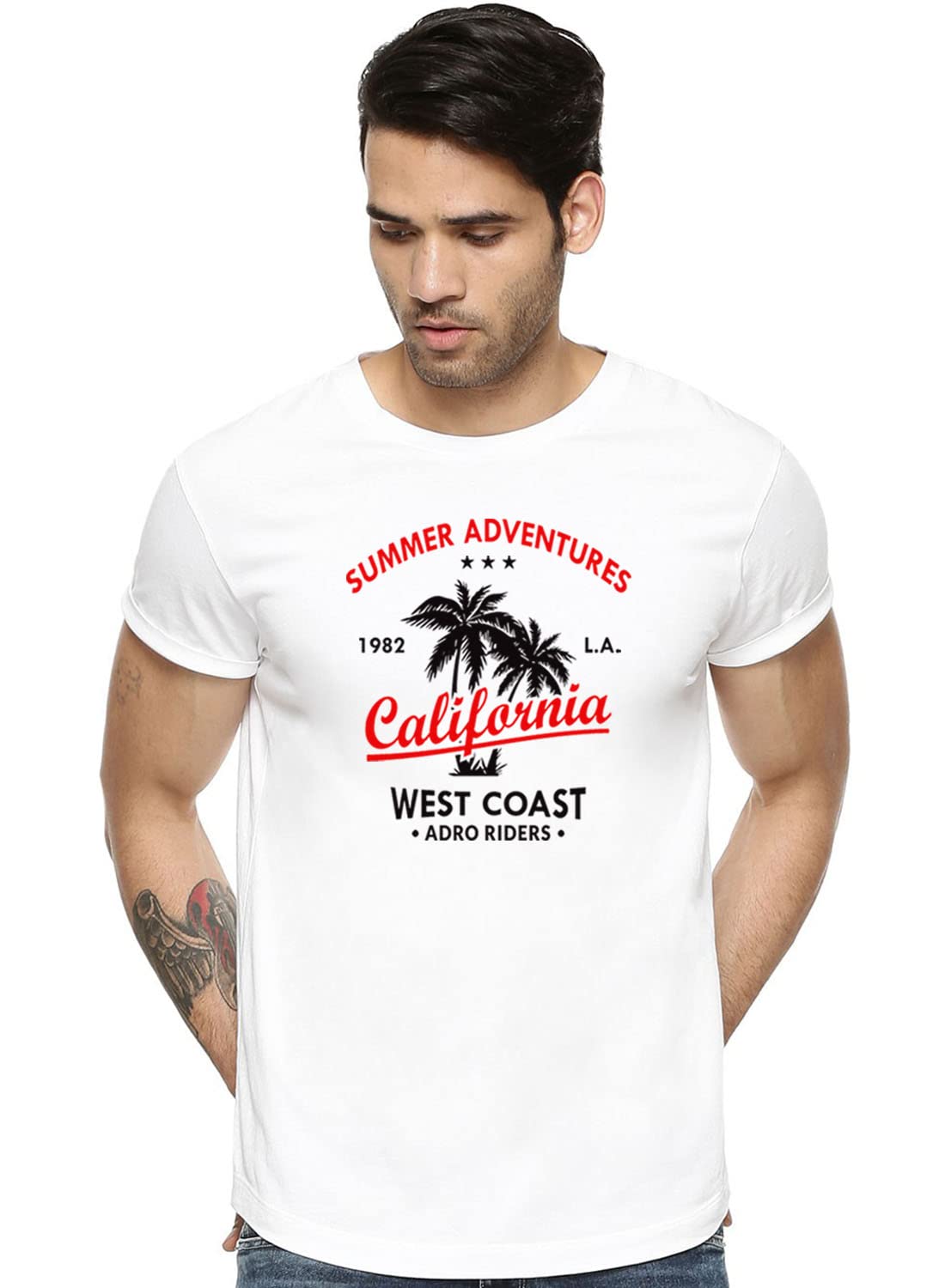 ADRO Summer Adventures California Printed T-Shirt for Men (White)