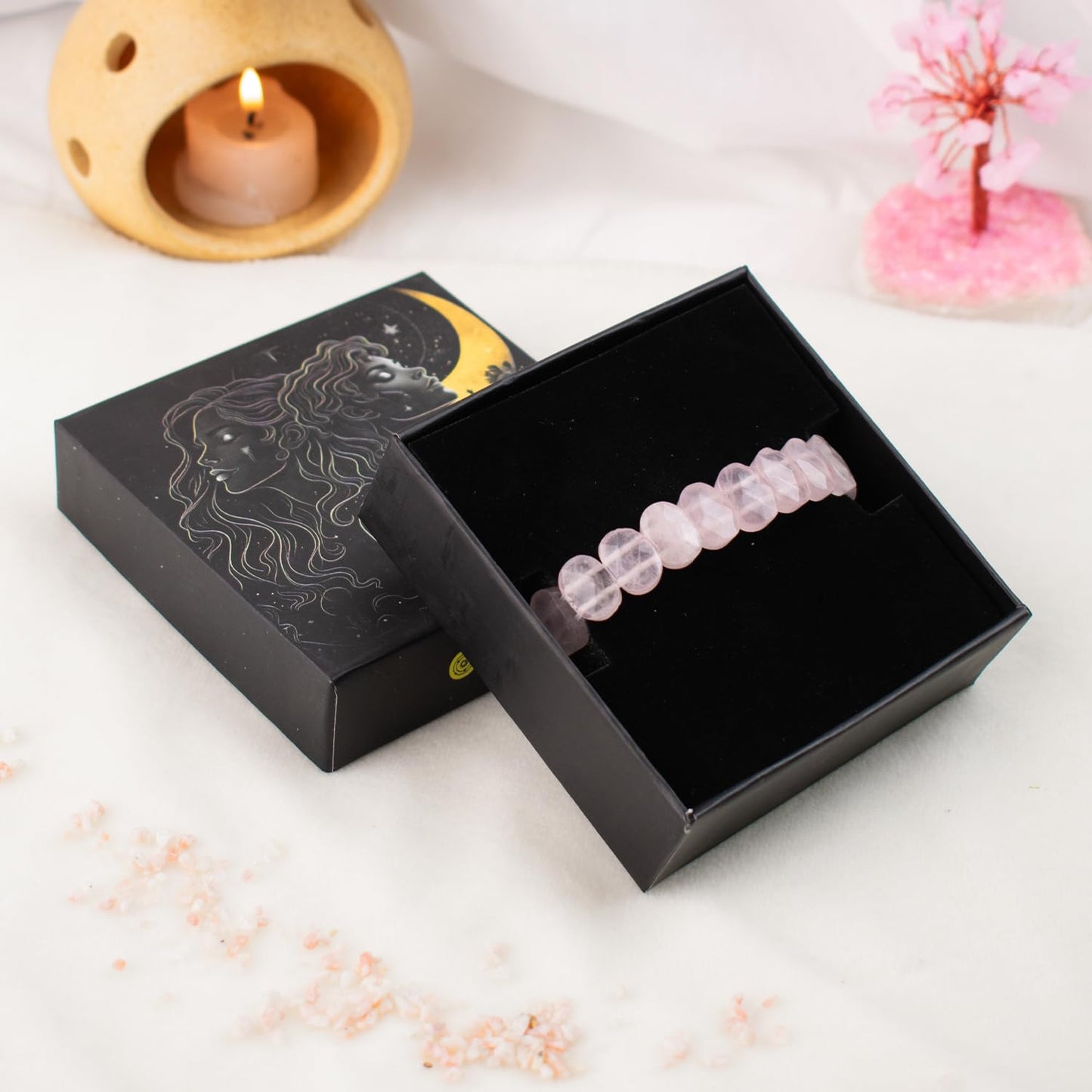 Astrotalk Rose Quartz Flat Bead Stretchable Bracelet | Rose Quartz Crystal for Women | Crystal Jewellery For Love, Calm & Emotional Balance | Gift For Women & Girls | Valentine Gift for Girlfriend