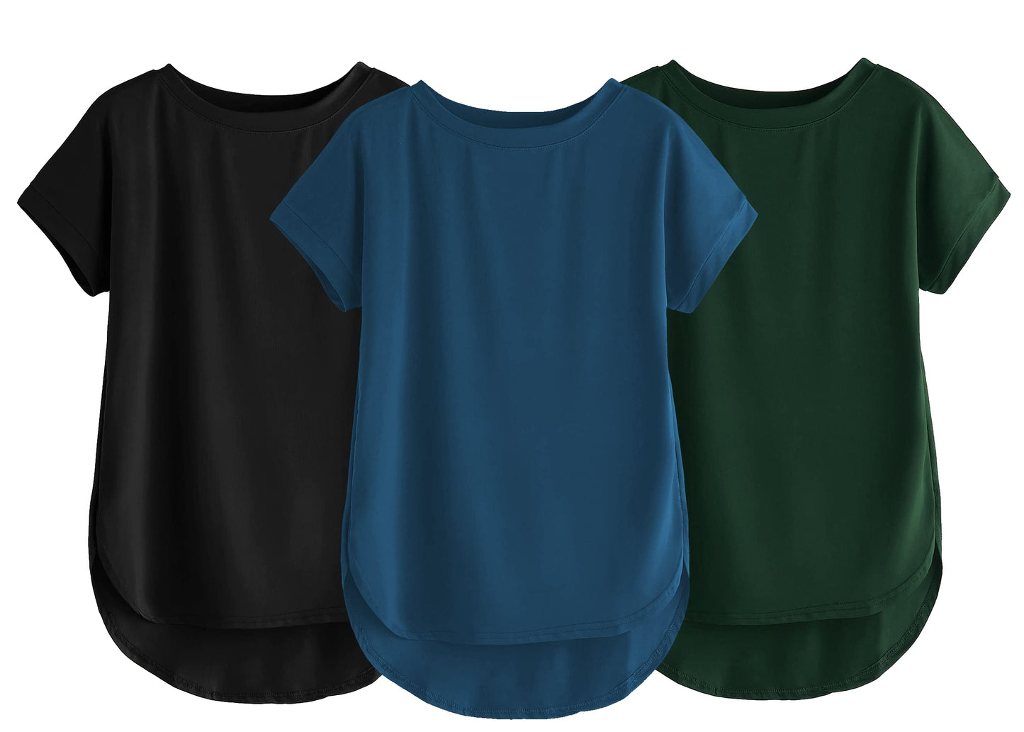 Fabricorn Combo Of Three Plain Bottle Green, Black And Airforce Blue Round Neck Up And Down Cotton Tshirt For Women (Bottle Gree