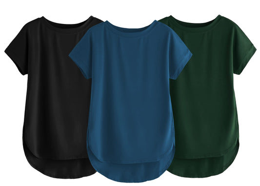 Fabricorn Combo Of Three Plain Bottle Green, Black And Airforce Blue Round Neck Up And Down Cotton Tshirt For Women (Bottle Gree