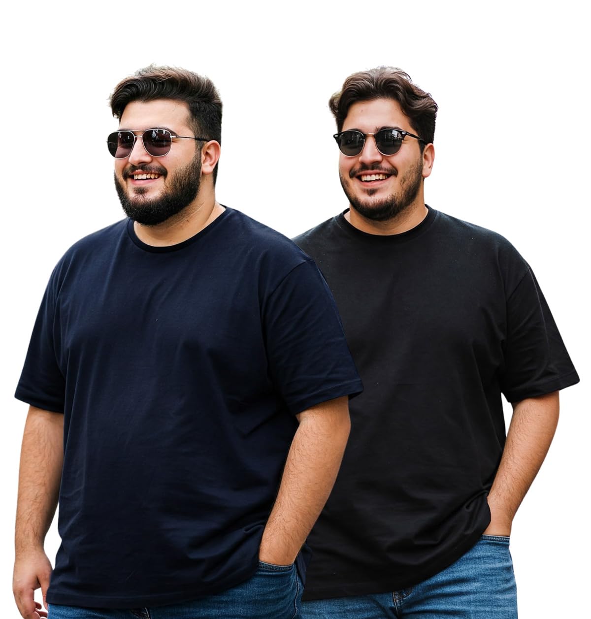 Veirdo Mens Cotton Oversized Loose Fit Drop Shoulder Solid Core Plus Size T-Shirt Combo