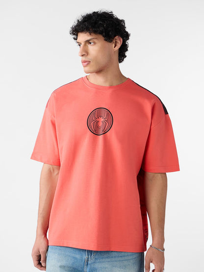 The Souled Store Spider-Man: Spiderverse Men and Boys Short Sleeves Round Neck Pink Printed Cotton Oversized T-Shirts