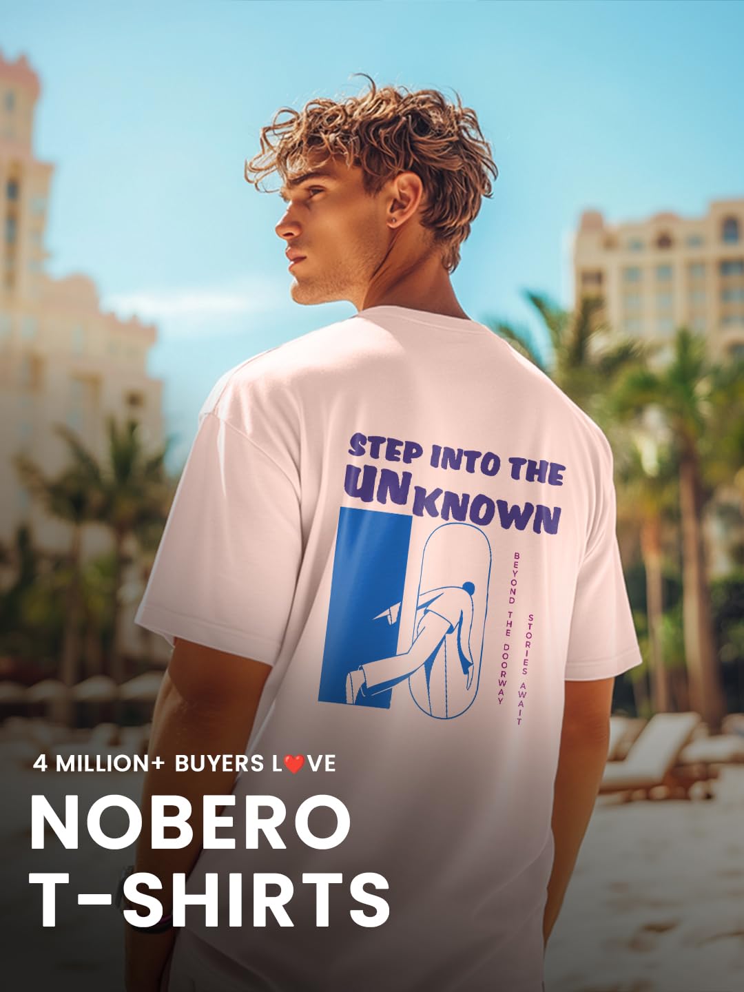Nobero MenS Graphic Print Oversized Fit T-Shirt (1M-Twrt-C1018-Bl_Step Into The Unknown-Blush