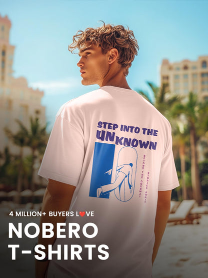 Nobero MenS Graphic Print Oversized Fit T-Shirt (1M-Twrt-C1018-Bl_Step Into The Unknown-Blush