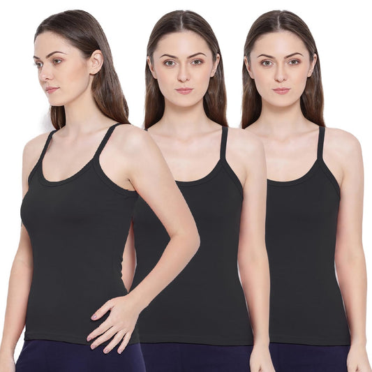 Rupa Softline Women Super Combed Cotton Camisole, Under-Shirt, Stretchable and Body-Hugging, Black,Pack of 3