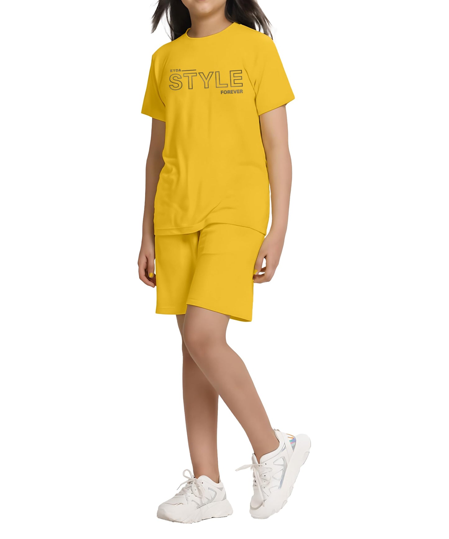 Kyda Kids Girls 100% Pure Cotton Premium Chest Printed Tshirt And Short Co-Ords Set (Pack Of 1) Yellow