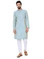 See Designs Mens Full Sleeve Mandarin Collar Grey Embossed Printed and Foil Printed Straight Long Kurta with Pyjama - Festive C