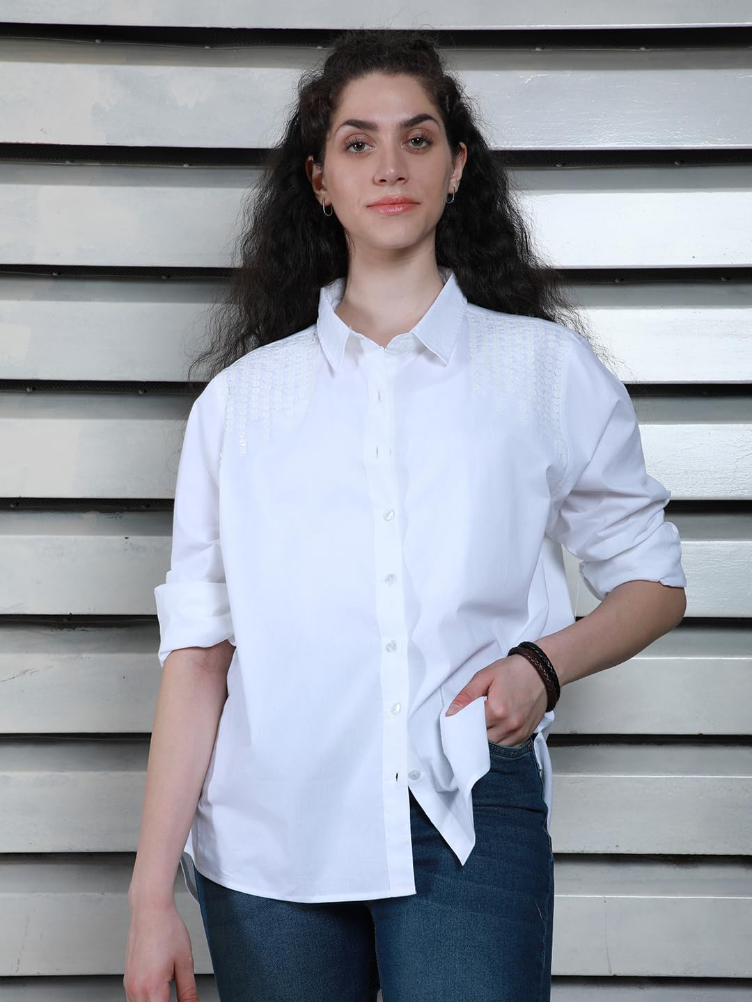 High Star WomenS Oversized Fit Shirt (Hswshs2435_White