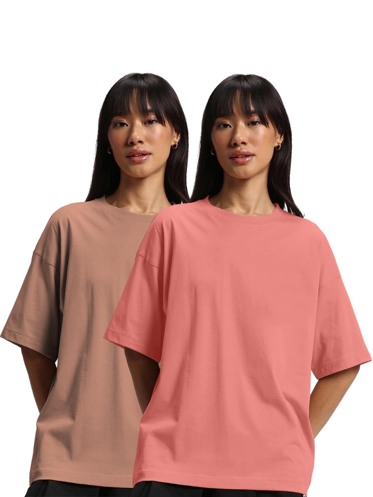 JUNEBERRY Pure Cotton Drop Shoulder Oversized Baggy Fit Half Sleeve Plain Solid Round Neck Multicolor T-Shirt for Women & Girls