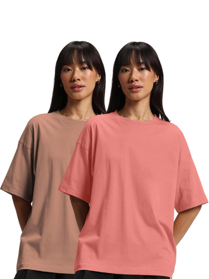 JUNEBERRY Pure Cotton Drop Shoulder Oversized Baggy Fit Half Sleeve Plain Solid Round Neck Multicolor T-Shirt for Women & Girls