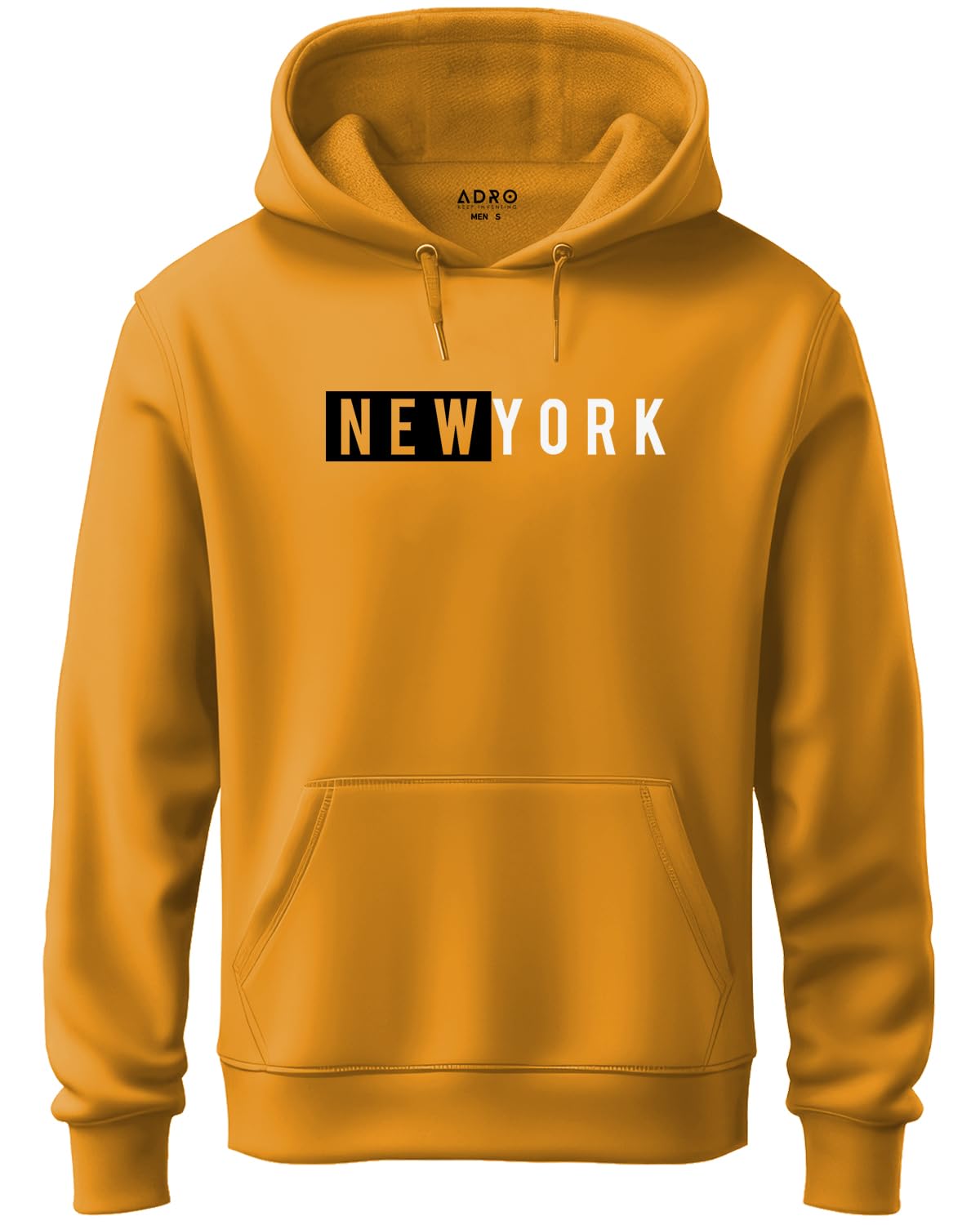 ADRO Men's Cotton Neck Hooded Sweatshirt (H20-M-NKY-MU_Mustard)