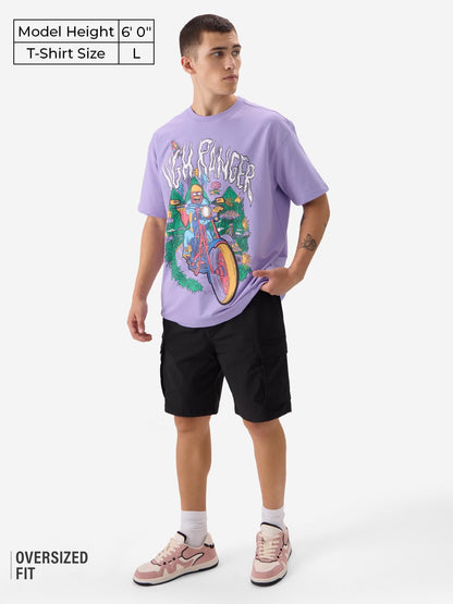 The Souled Store High Ranger Men and Boys Short Sleeve Round Neck Purple Graphic Printed Cotton Oversized T-Shirts