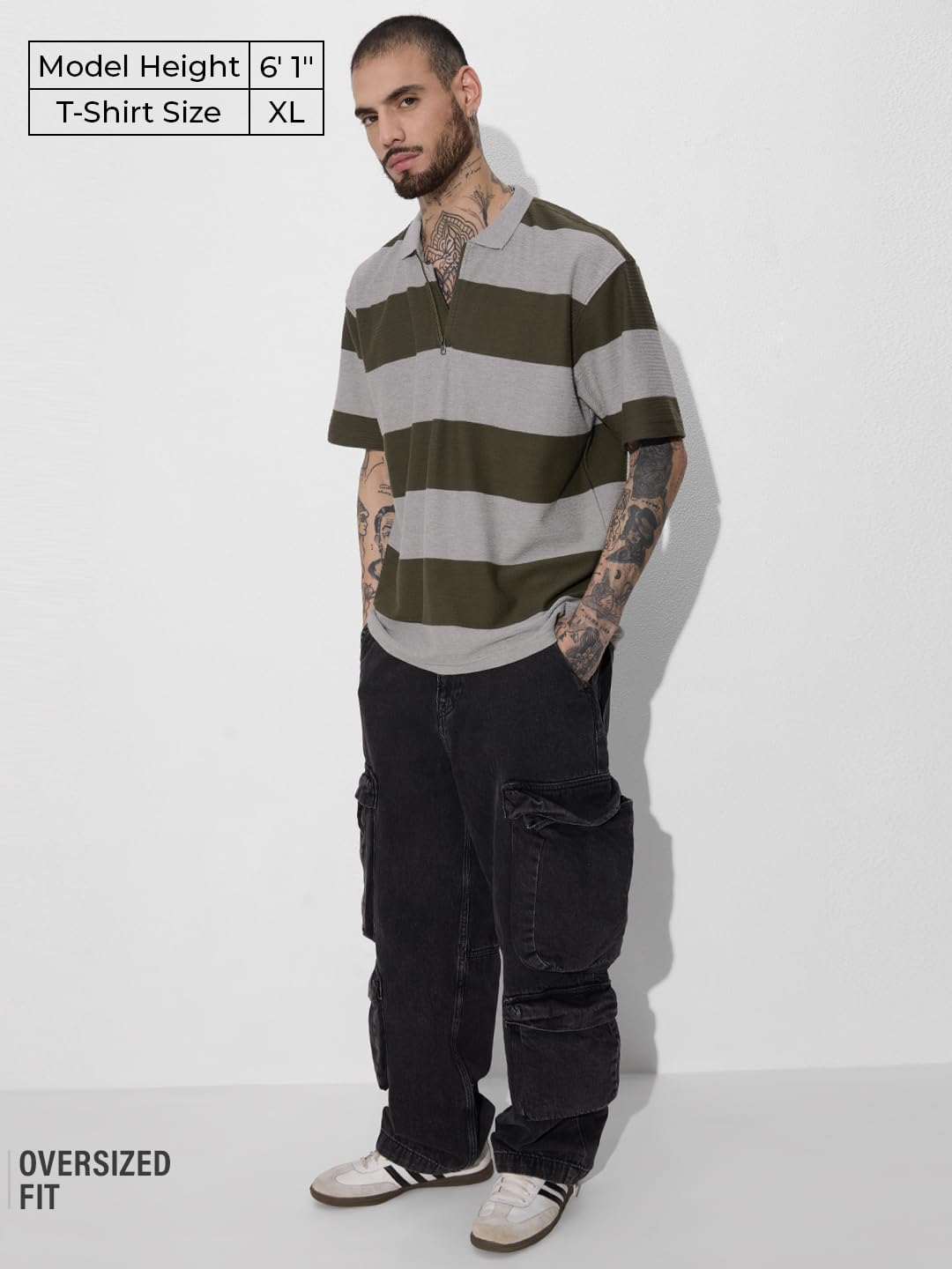 The Souled Store Jacquard Polo: Olive Men and Boys Short Sleeve Collared Neck Cotton Oversized Polos