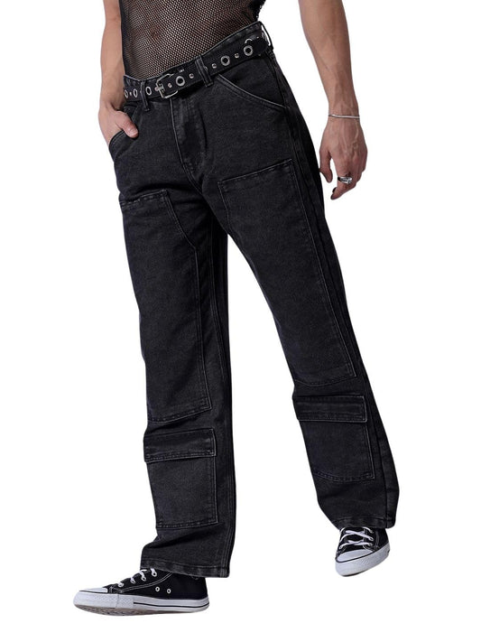 The Indian Garage Co Men Baggy Solid Mid-Rise Carpenter Utility Denim