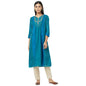 Fabindia Women Silk Zari Striped Long Kurta Cotton_M Teal