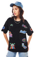 Bewakoof Official Minions Merchandise Minions Womens Graphic Print Oversized Fit Half Sleeve Round Neck Cotton T-Shirt_647304_B