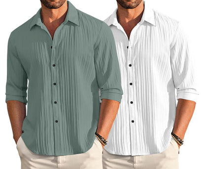 Macsivo Combo Of MenS Casual Button Down Shirts Long Sleeve Linen Shirt Fashion Textured Beach Summer Shirt Pack Of 2