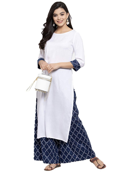 ANNI DESIGNER Womens White Rayon Straight Kurta with Plazzo Set (RIA White_M)