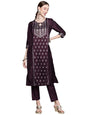 ZIYAA Women's Purple Chinon Straight Kurta And Pant Set(ZIKUCH3801ANDPA)