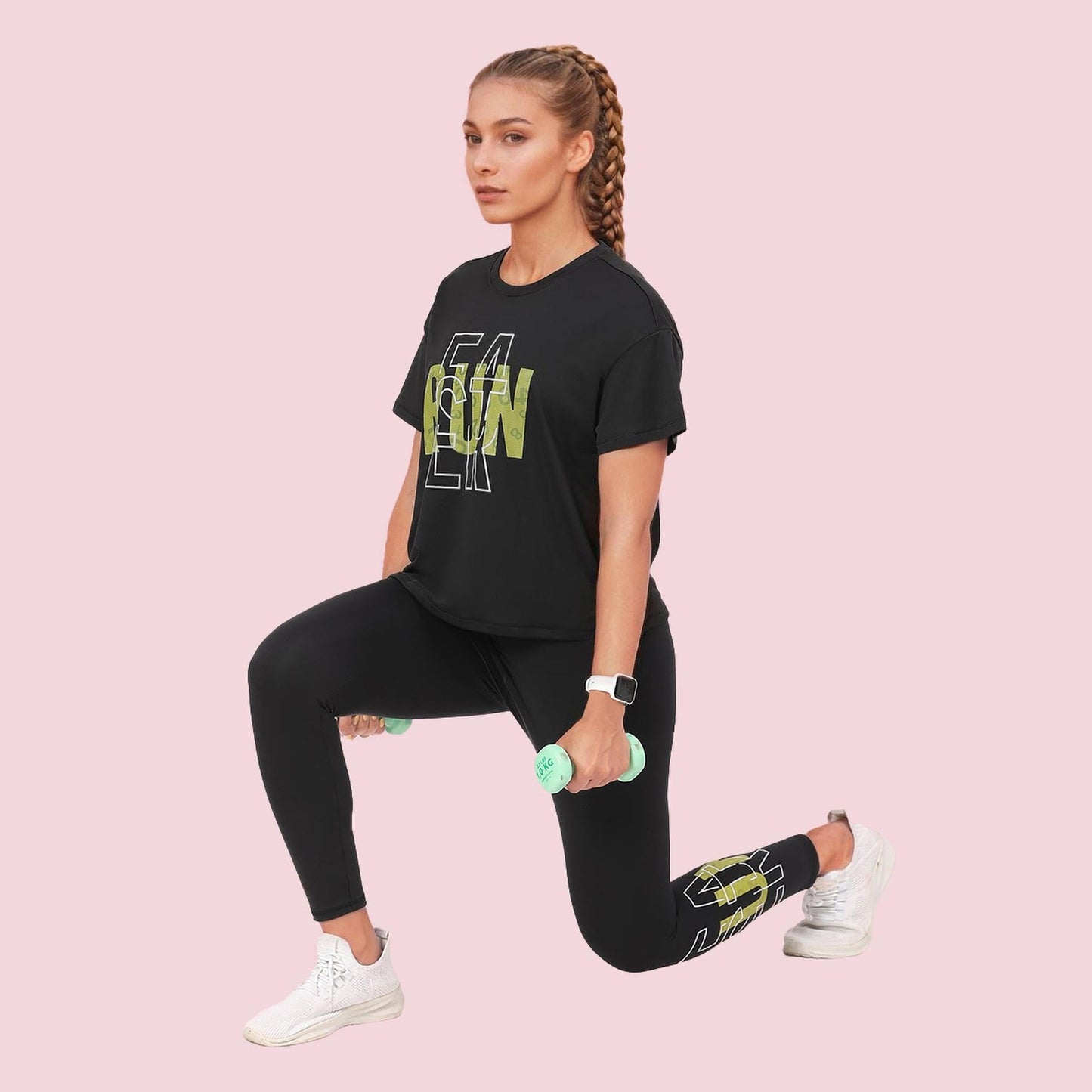 Enamor Womens Graphic Oversized Fit T-Shirt (A311_Jetblk-Run Faster