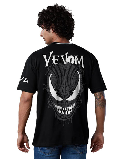 The Souled Store Official Marvel: Venom Men Oversized T-Shirts Black